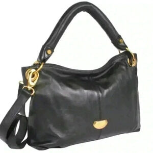 UGO SANTINI  LAMB SKIN LEATHER SHOULDER BAG WITH LONG STRAP GOLD HARDWARE